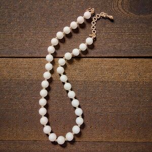 Vintage MONET Gold Tone & White Moonglow Bead Choker Necklace